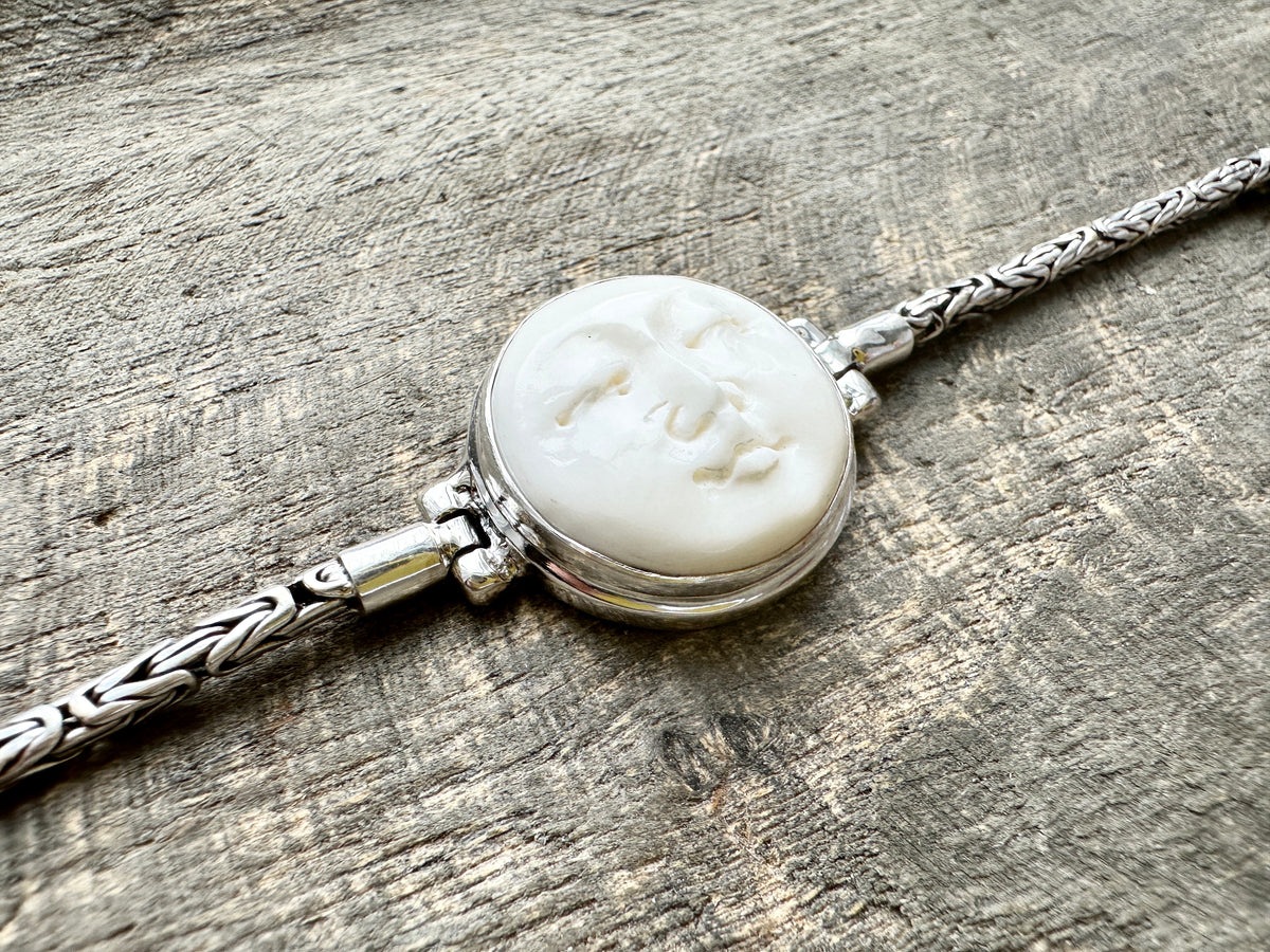 Hand Carved Moon Goddess 925 Silver Handmade Bracelet