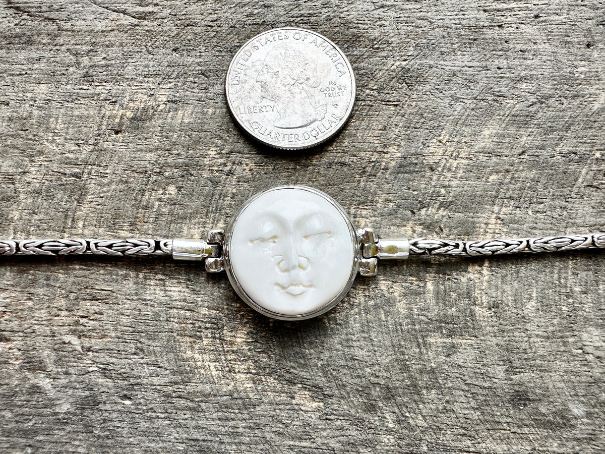 Hand Carved Moon Goddess 925 Silver Handmade Bracelet