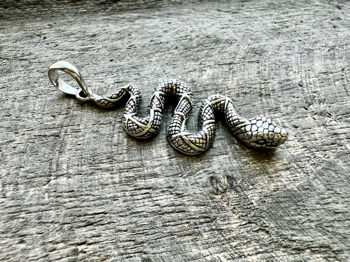 Serpent's Elegance: Sterling Silver Snake Pendant - Handcrafted Reptilian Charm for Unique Style and Symbolic Power