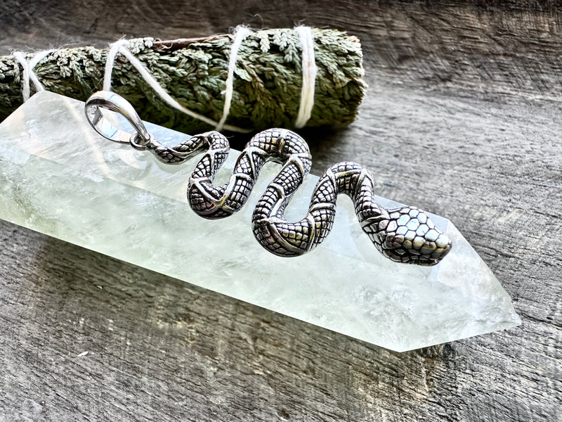 Serpent's Elegance: Sterling Silver Snake Pendant - Handcrafted Reptilian Charm for Unique Style and Symbolic Power