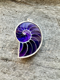Nautilus Shaped Purple Resin Mother of Pearl 925 Silver Pendant - Crystal Healing Pendant