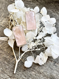 Rectangle Rose Quartz 925 Silver Handmade Earrings - Crystal Healing Meditation