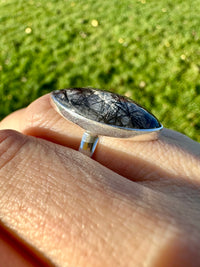 Black Tourmaline in Quartz 925 Silver Handmade Ring Size 6 - Crystal Healing Meditation Protection