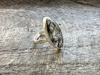 Black Tourmaline in Quartz 925 Silver Handmade Ring Size 6 - Crystal Healing Meditation Protection