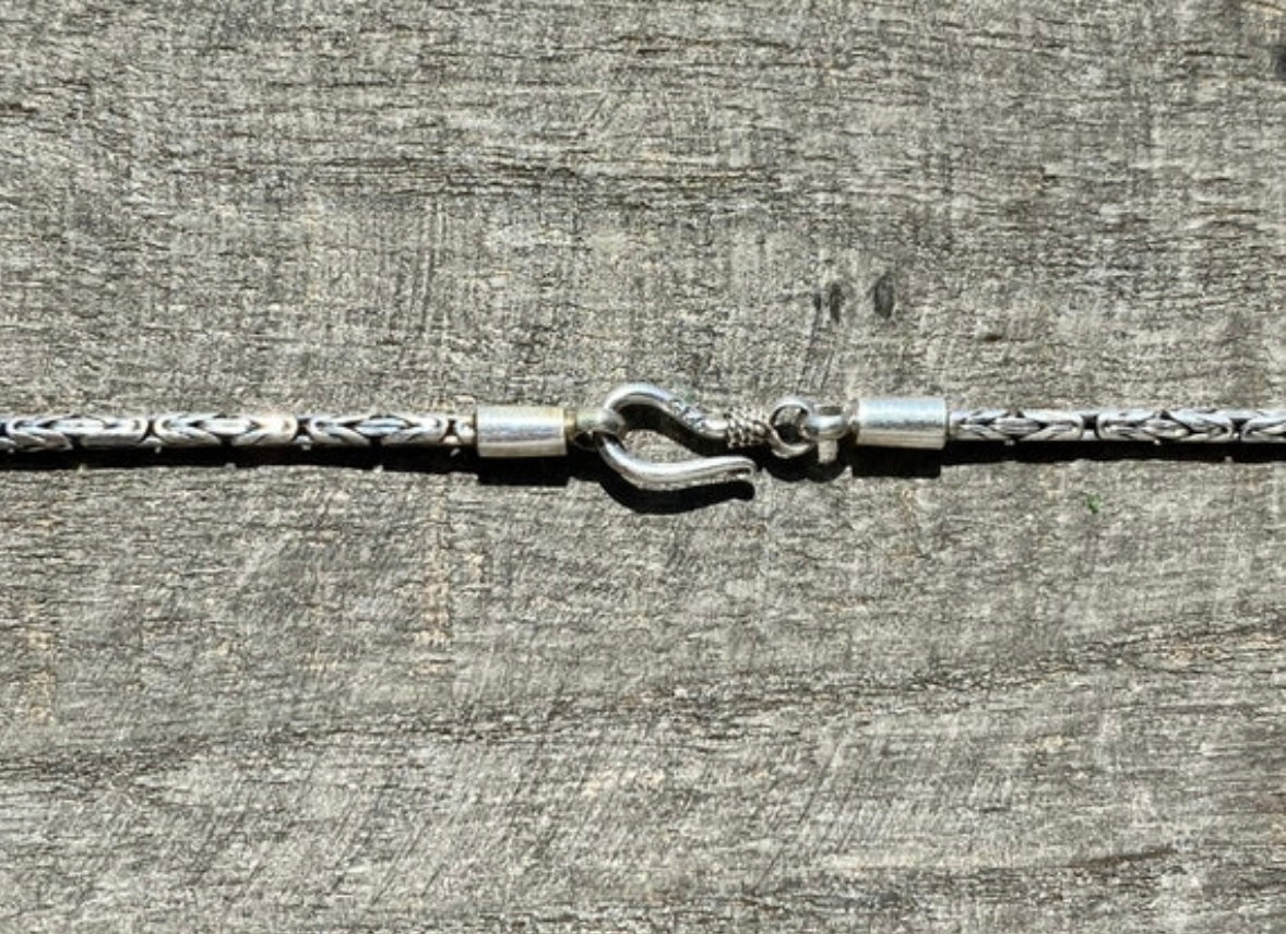 Handmade 2mm Solid Sterling 925 Silver Byzantine Borobudur Chain 23 1/2 inches - Classic Traditional Oriental