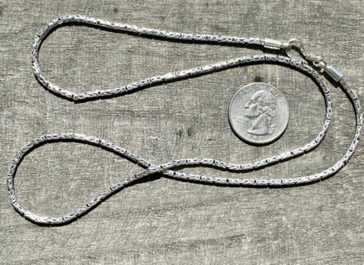 Handmade 2mm Solid Sterling 925 Silver Byzantine Borobudur Chain 23 1/2 inches - Classic Traditional Oriental