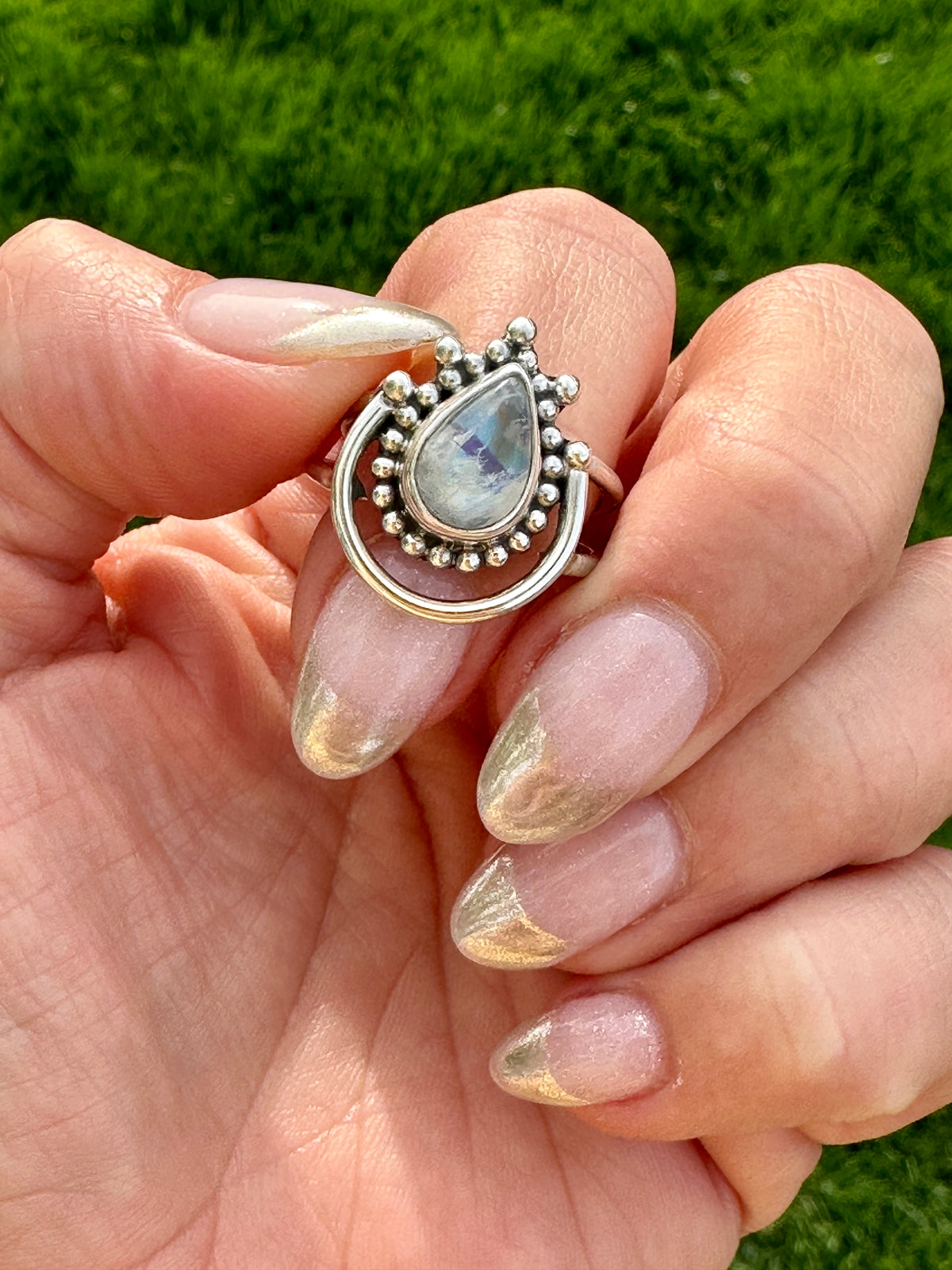 Enchanting Halo Moonstone Solid 925 Silver Ring - Boho-Inspired Beauty in Sterling Silver Setting