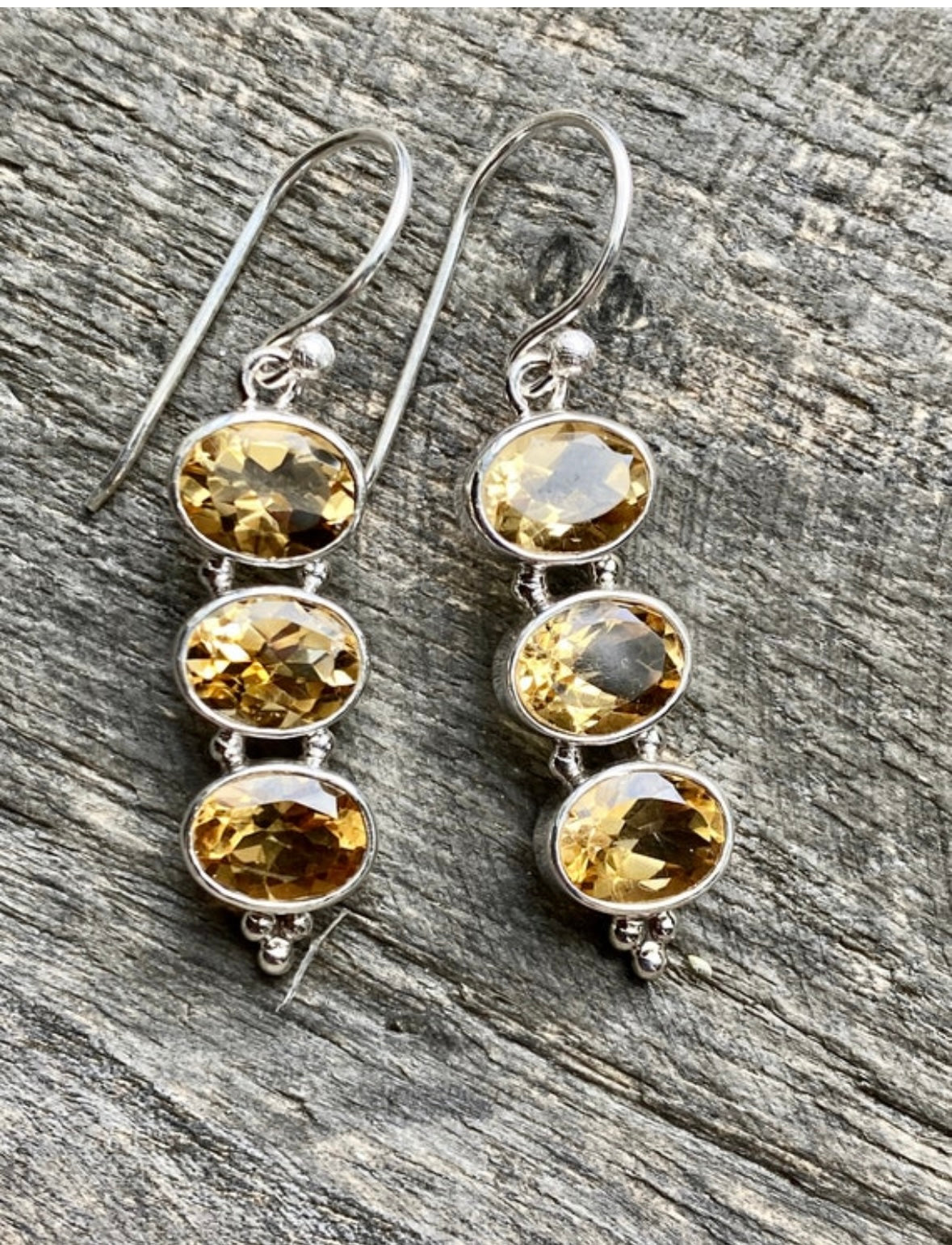 Trilogy Citrine Faceted 925 Silver Handmade Earrings