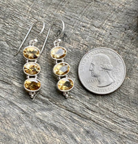 Trilogy Citrine Faceted 925 Silver Handmade Earrings