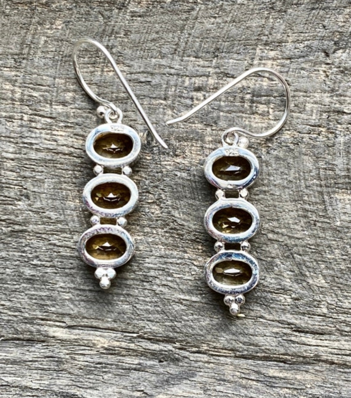 Trilogy Citrine Faceted 925 Silver Handmade Earrings