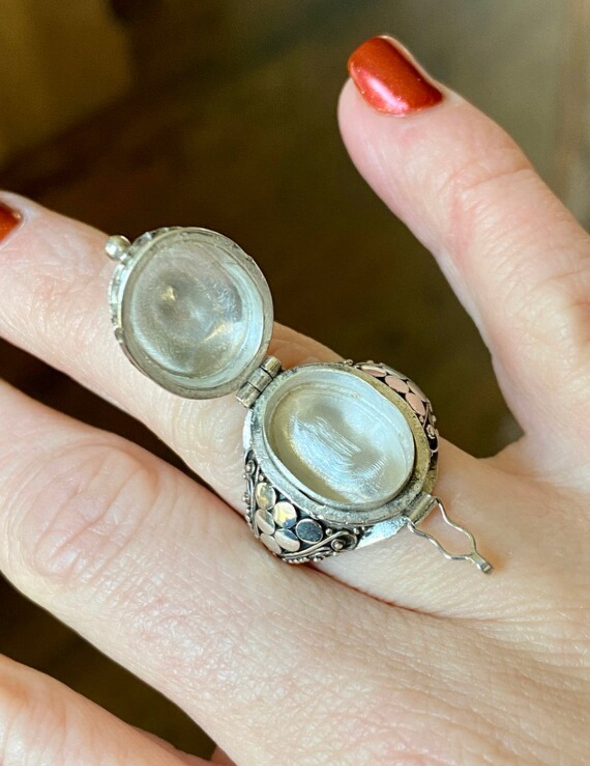 Faceted Gem Stone 925 Silver Handmade Locket Poison Ring