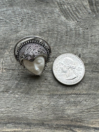 Divine Harmony: Carved Bovine Bone Goddess Ring in Solid 925 Silver