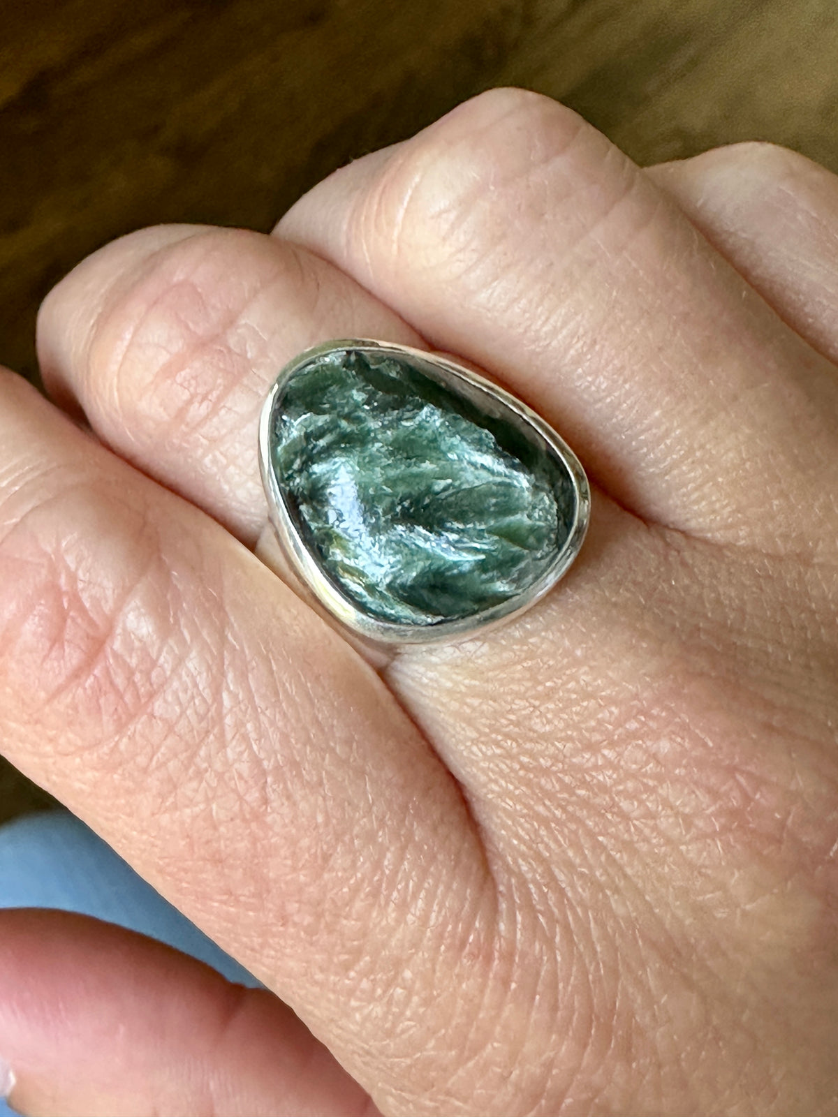 Enlightened Seraphinite: Seraphinite 925 Solid Silver Ring - Illuminate Your Path with Heavenly Brilliance
