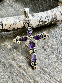 Sacred Fusion: Solid Silver 925 Amethyst and Citrine Cross Handmade Pendant