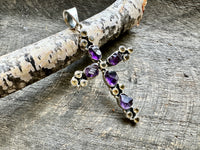 Sacred Fusion: Solid Silver 925 Amethyst and Citrine Cross Handmade Pendant