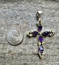 Sacred Fusion: Solid Silver 925 Amethyst and Citrine Cross Handmade Pendant