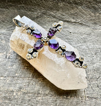 Sacred Fusion: Solid Silver 925 Amethyst and Citrine Cross Handmade Pendant