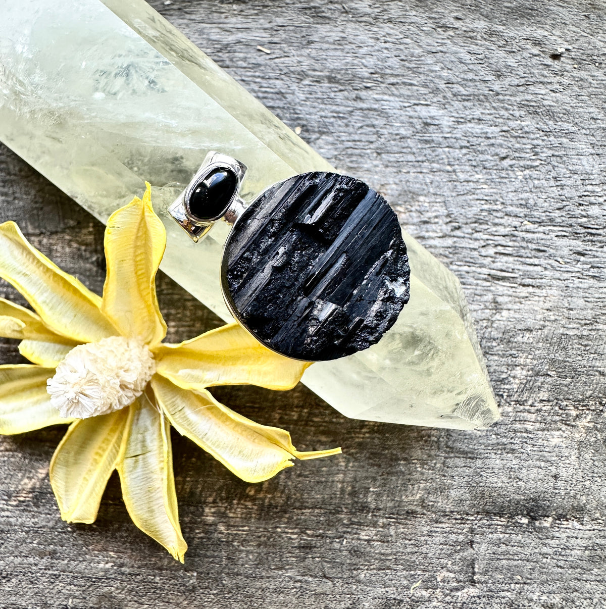 Black Tourmaline With Black Onyx 925 Solid Silver Pendant