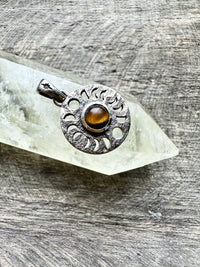 Lunar Radiance: Handmade Phases Of Moon Natural Tiger Eye Pendant for Spiritual Connection