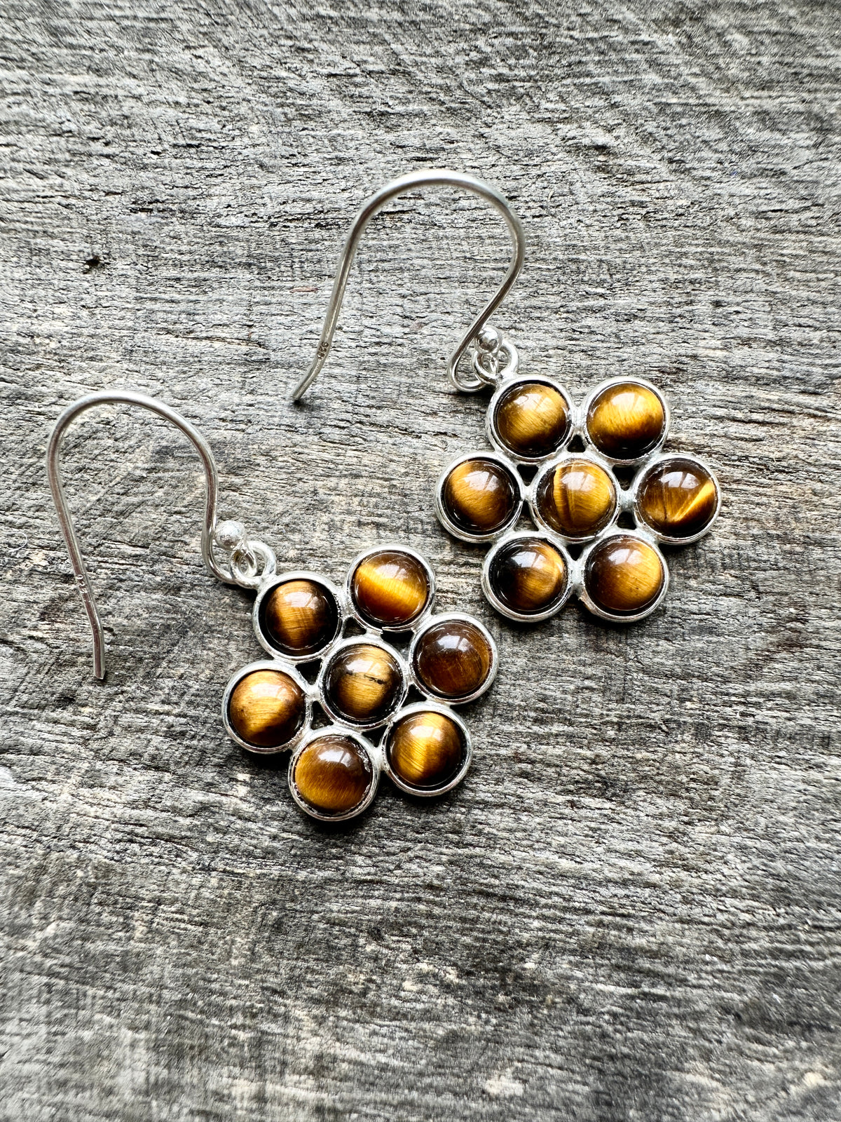 Elegance in Motion: Handmade 925 Silver 7 Stone Tiger Eye Earrings for Natural Radiance