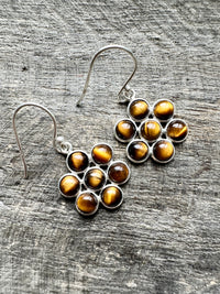 Elegance in Motion: Handmade 925 Silver 7 Stone Tiger Eye Earrings for Natural Radiance