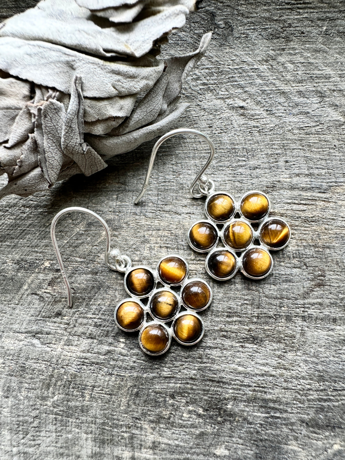 Elegance in Motion: Handmade 925 Silver 7 Stone Tiger Eye Earrings for Natural Radiance