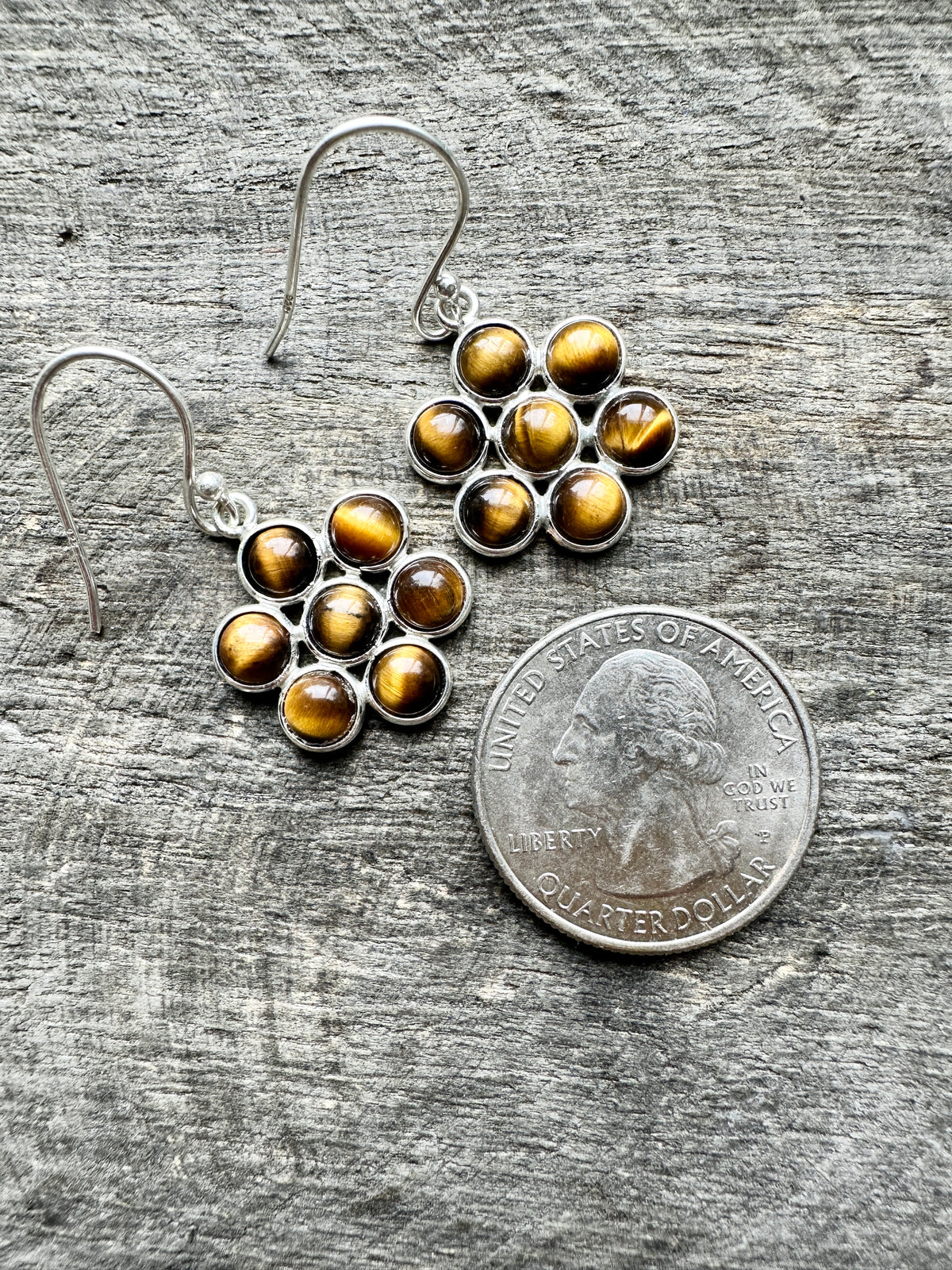 Elegance in Motion: Handmade 925 Silver 7 Stone Tiger Eye Earrings for Natural Radiance