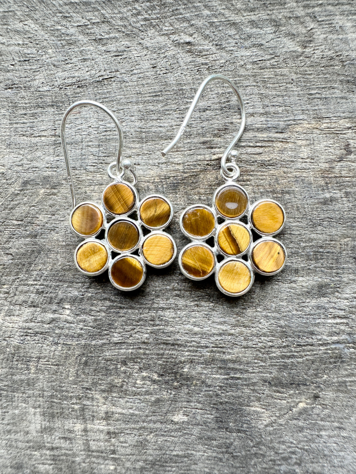 Elegance in Motion: Handmade 925 Silver 7 Stone Tiger Eye Earrings for Natural Radiance