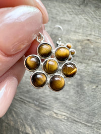 Elegance in Motion: Handmade 925 Silver 7 Stone Tiger Eye Earrings for Natural Radiance