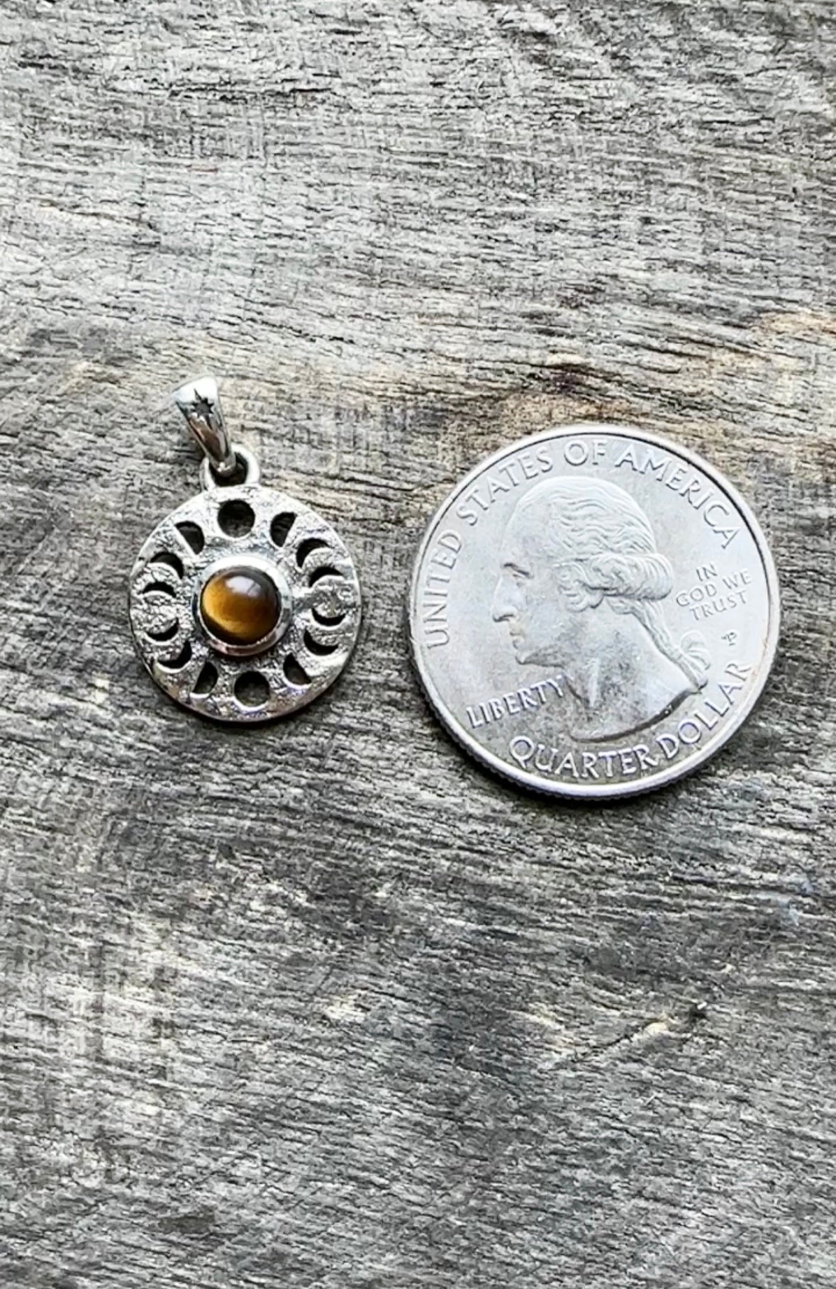 Lunar Radiance: Handmade Phases Of Moon Natural Tiger Eye Pendant for Spiritual Connection
