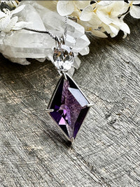 Amethyst Ascension Star Vogel With Oval Cut Danburite 925 Solid Silver Necklace Pendant  - Crystal Healing Meditation