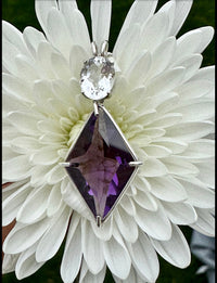 Amethyst Ascension Star Vogel With Oval Cut Danburite 925 Solid Silver Necklace Pendant  - Crystal Healing Meditation