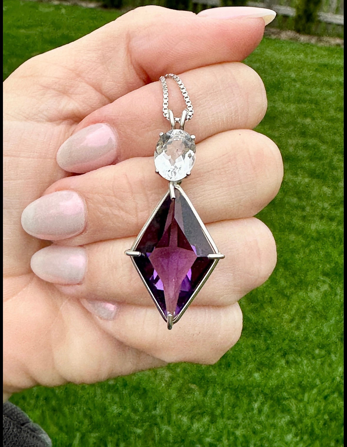 Amethyst Ascension Star Vogel With Oval Cut Danburite 925 Solid Silver Necklace Pendant  - Crystal Healing Meditation