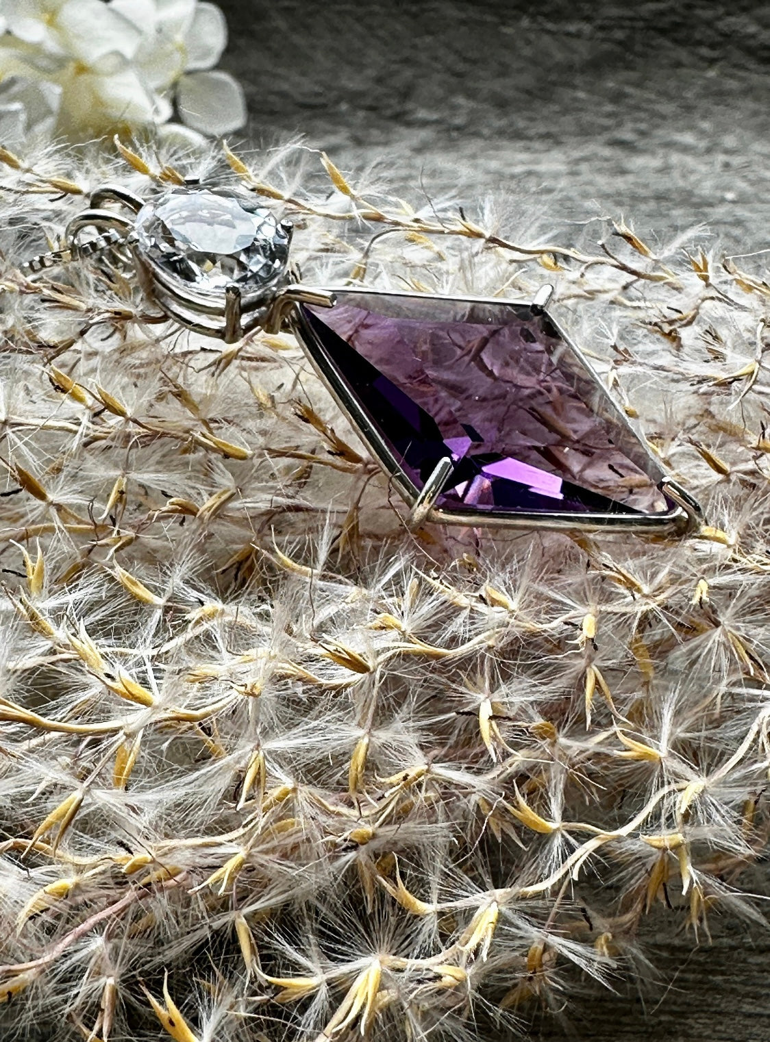 Amethyst Ascension Star Vogel With Oval Cut Danburite 925 Solid Silver Necklace Pendant  - Crystal Healing Meditation