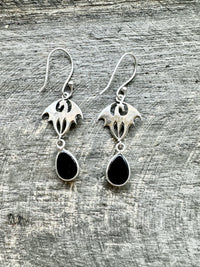 Handmade 925 Silver Dragon Earrings with Crystal Moonstone, Black Onyx Jade, and Amethyst: Mythical Elegance and Elemental Energy