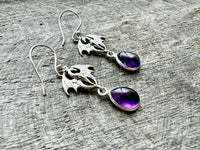 Handmade 925 Silver Dragon Earrings with Crystal Moonstone, Black Onyx Jade, and Amethyst: Mythical Elegance and Elemental Energy