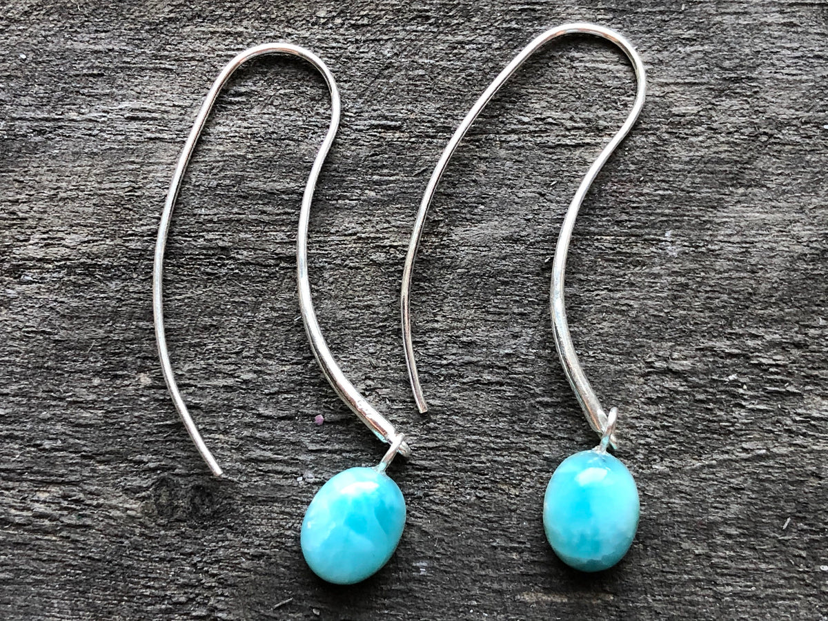 Larimar 925 Sterling Silver Earrings Handmade Sterling Silver Jewelry - Crystal Healing, Meditation