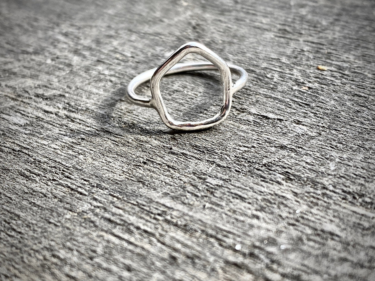 Geometric Pentagon 925 Silver Ring - Healing Meditation