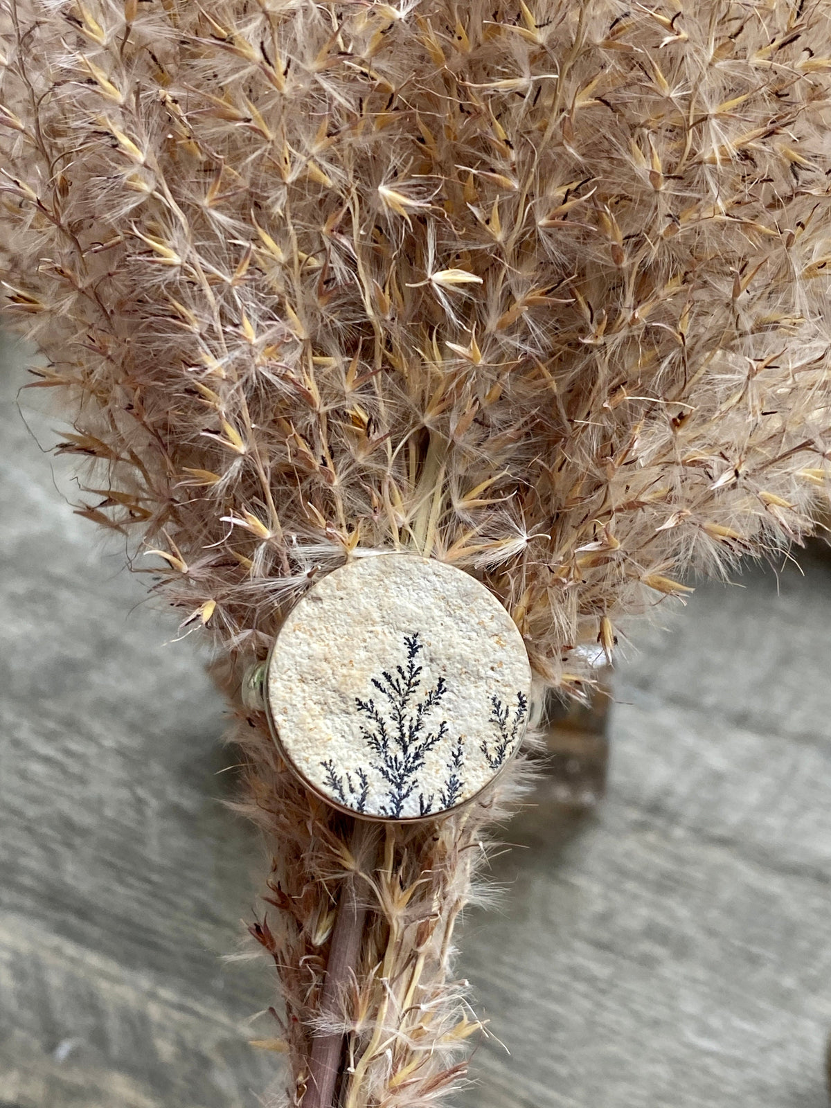 Round Psilomeane Dendrite Handmade Ring Size 8 - Crystal Healing Meditation