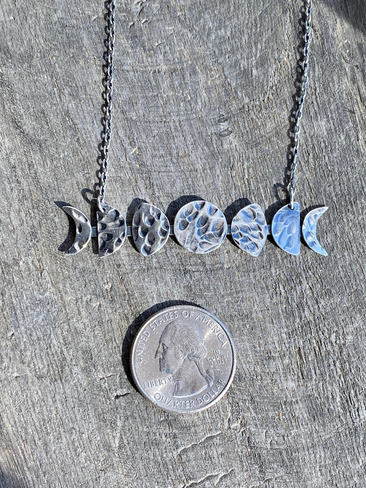 Horizontal Moon Phase 925 Silver Handmade Pendant - Crystal Healing Meditation