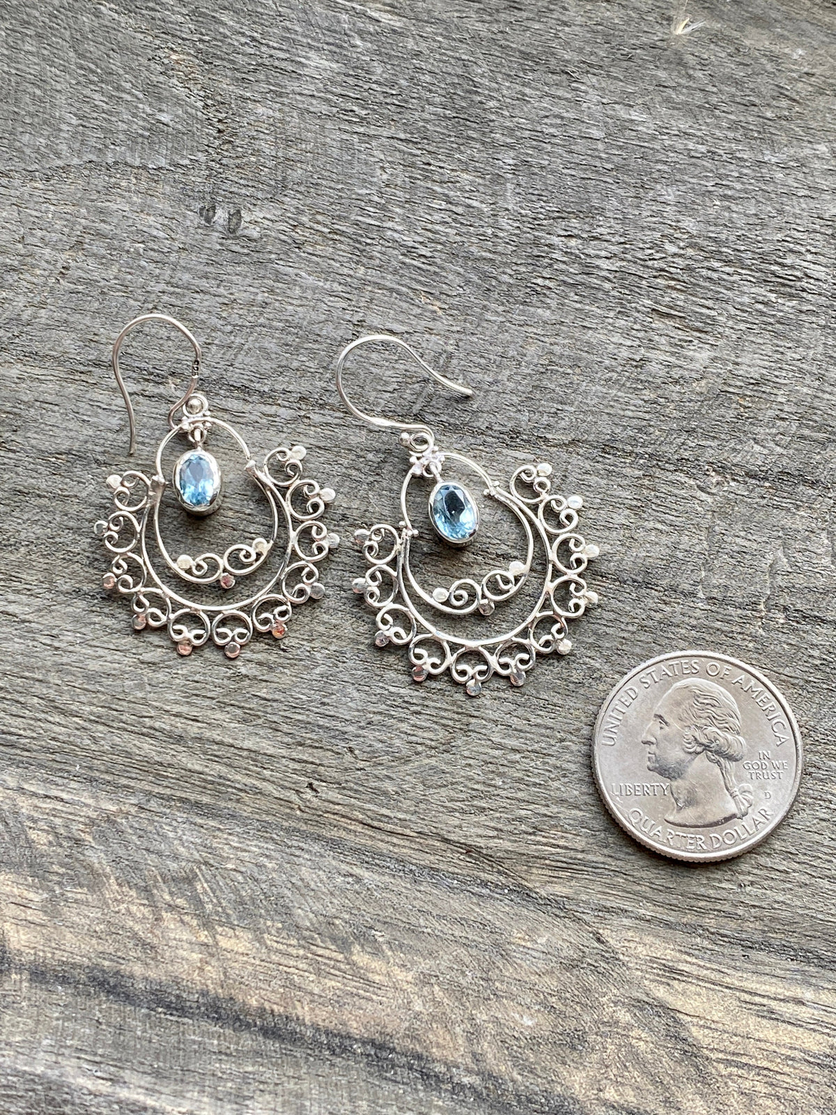 Boho Blue Topaz 925 Silver Handmade Earrings - Crystal Healing Meditation