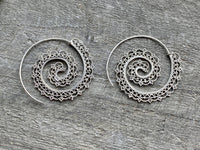 Bohemian Boho Spiral 925 Silver Handmade Earrings - Crystal Healing Meditation