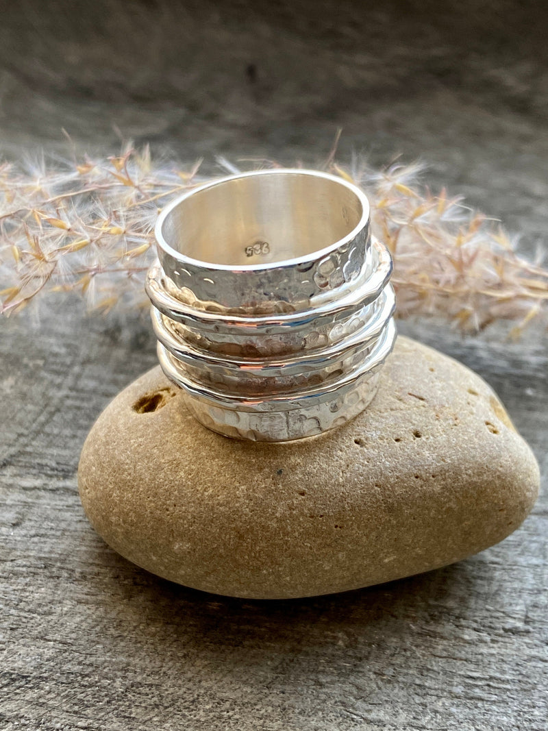 Silver Hammered Handmade Ring - Crystal Healing Meditation