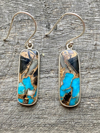 Shell in Black Blue Turquoise 925 Silver Handmade Earrings - Crystal Healing Meditation