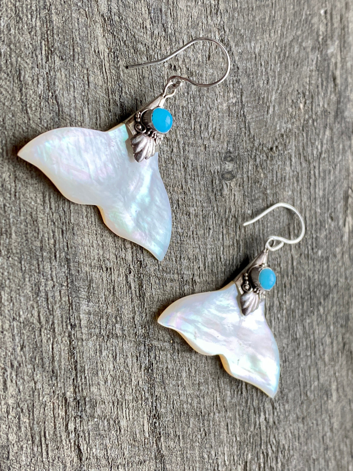 Mother of Pearl Carved Tail and Larimar 925 Silver Handmade - Crystal Healing Meditation