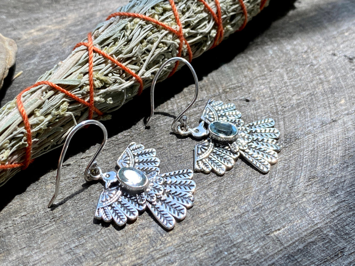 Eagle Blue Topaz 925 Silver Handmade Earrings - Crystal Healing Meditation