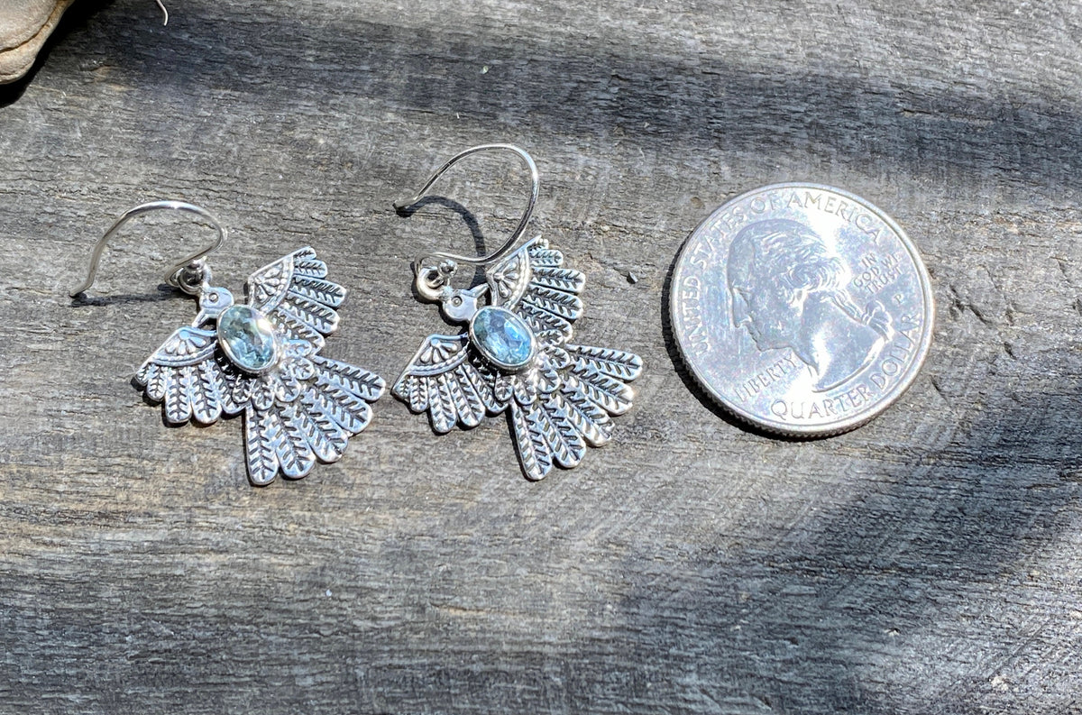 Eagle Blue Topaz 925 Silver Handmade Earrings - Crystal Healing Meditation