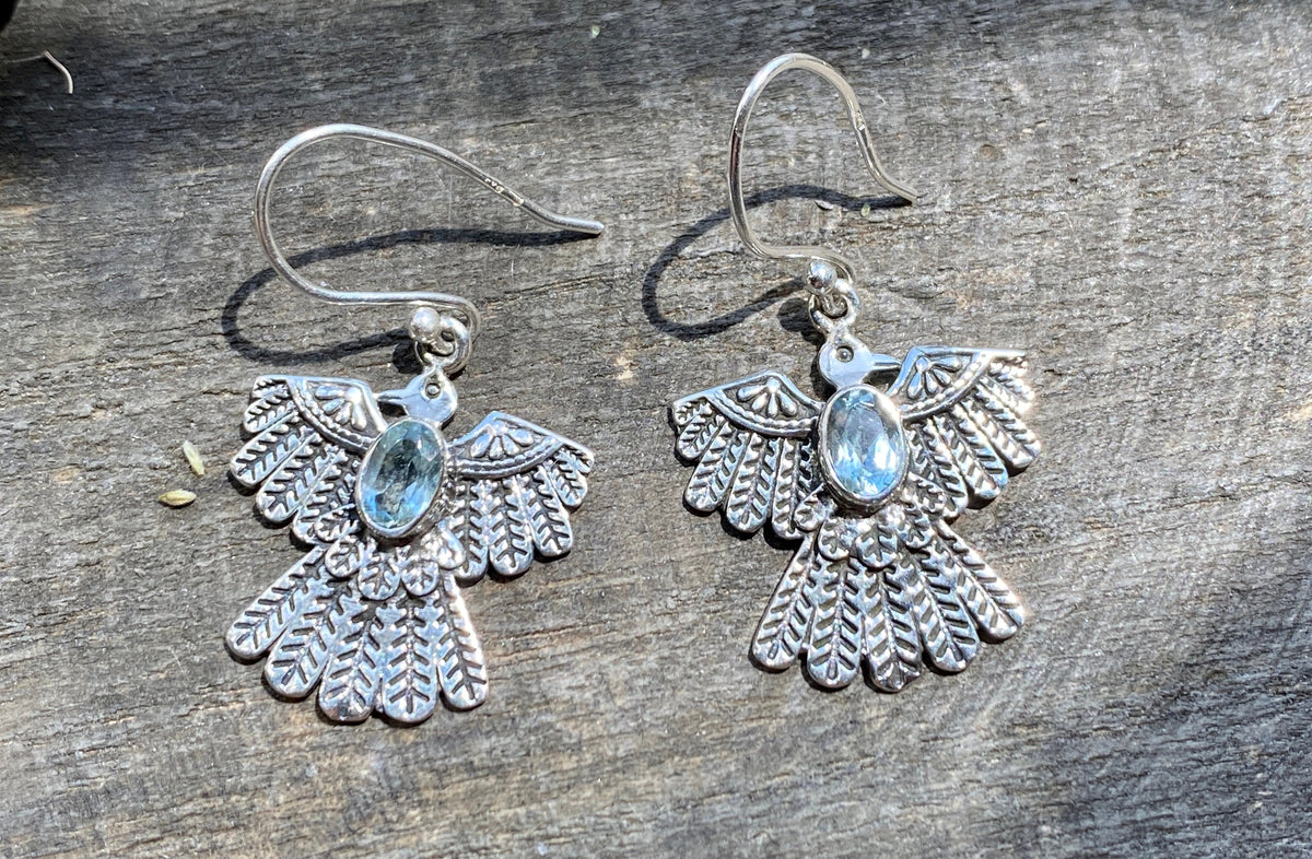 Eagle Blue Topaz 925 Silver Handmade Earrings - Crystal Healing Meditation
