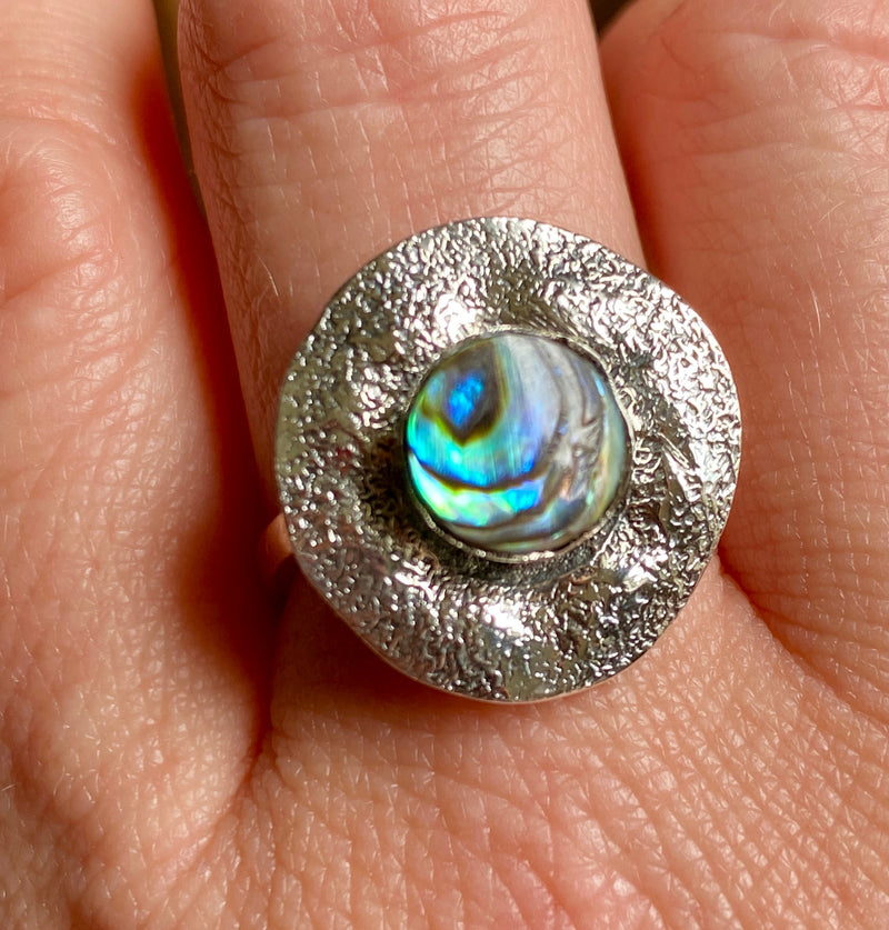 Abalone 925 Silver Handmade Ring Size 8 - Crystal Healing Meditation