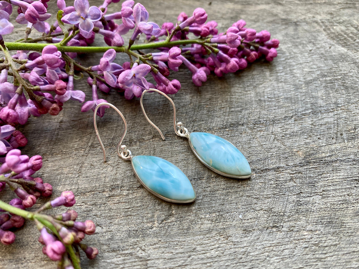 Larimar 925 Sterling Silver Earrings Handmade Sterling Silver Jewelry - Crystal Healing, Meditation